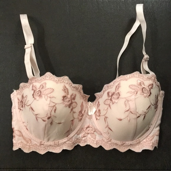 Other - Embroidered Flowers Pink Balconet Push Up Bra